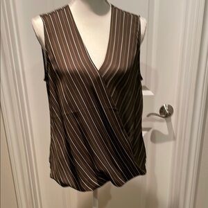 Kut from the Kloth Brown and Cream Sleeveless Wrap Blouse